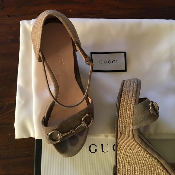 Used Gucci Carolina Suede Espadrille Wedge Sandals - Picture 6 of 8